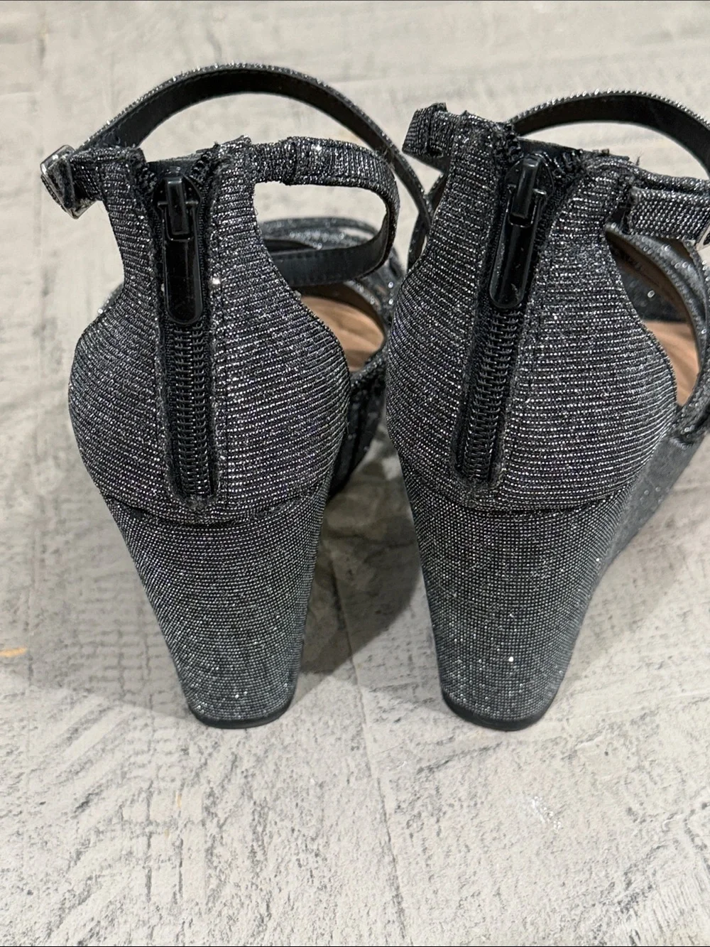torrid Black Glitter Strappy Wedge Sandals 8.5